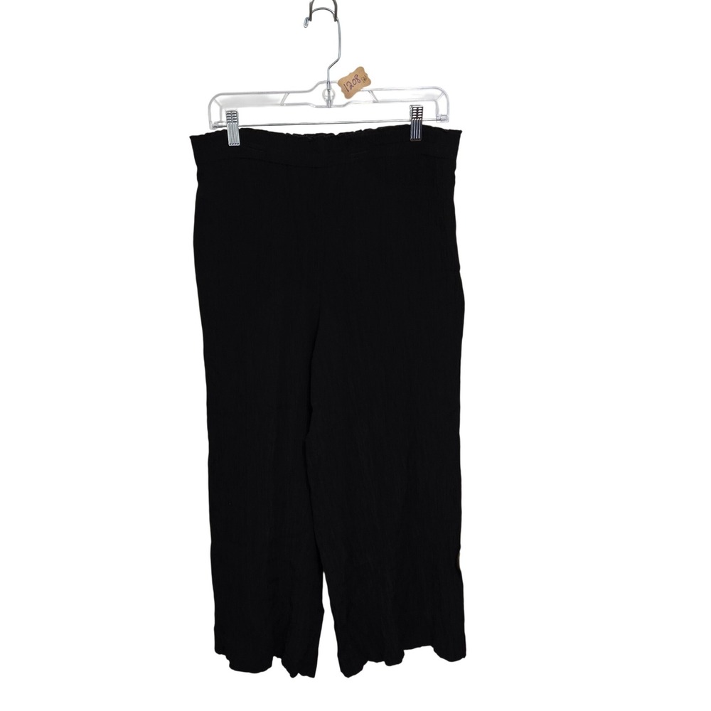 Chaus Womens Black Crinkle Texture Wide Leg Pants Elastic Waist Size 8‎